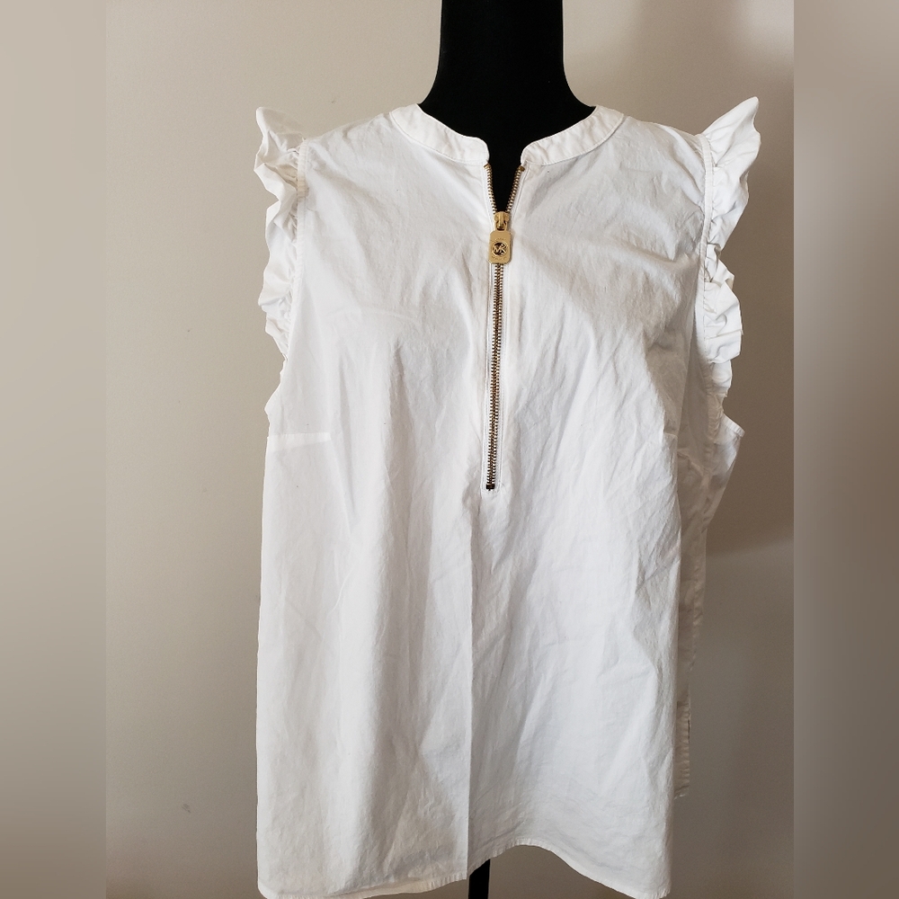 Michael Kors White Ruffle Sleeve Top